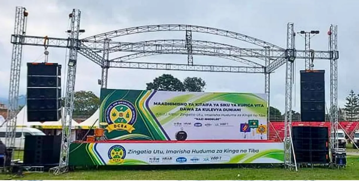 Main stage, truss, and sound system built for the National World Drug Day Commemoration