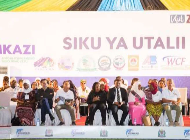 VIP panel seating at the Kizimkazi Festival, branded stage backdrop