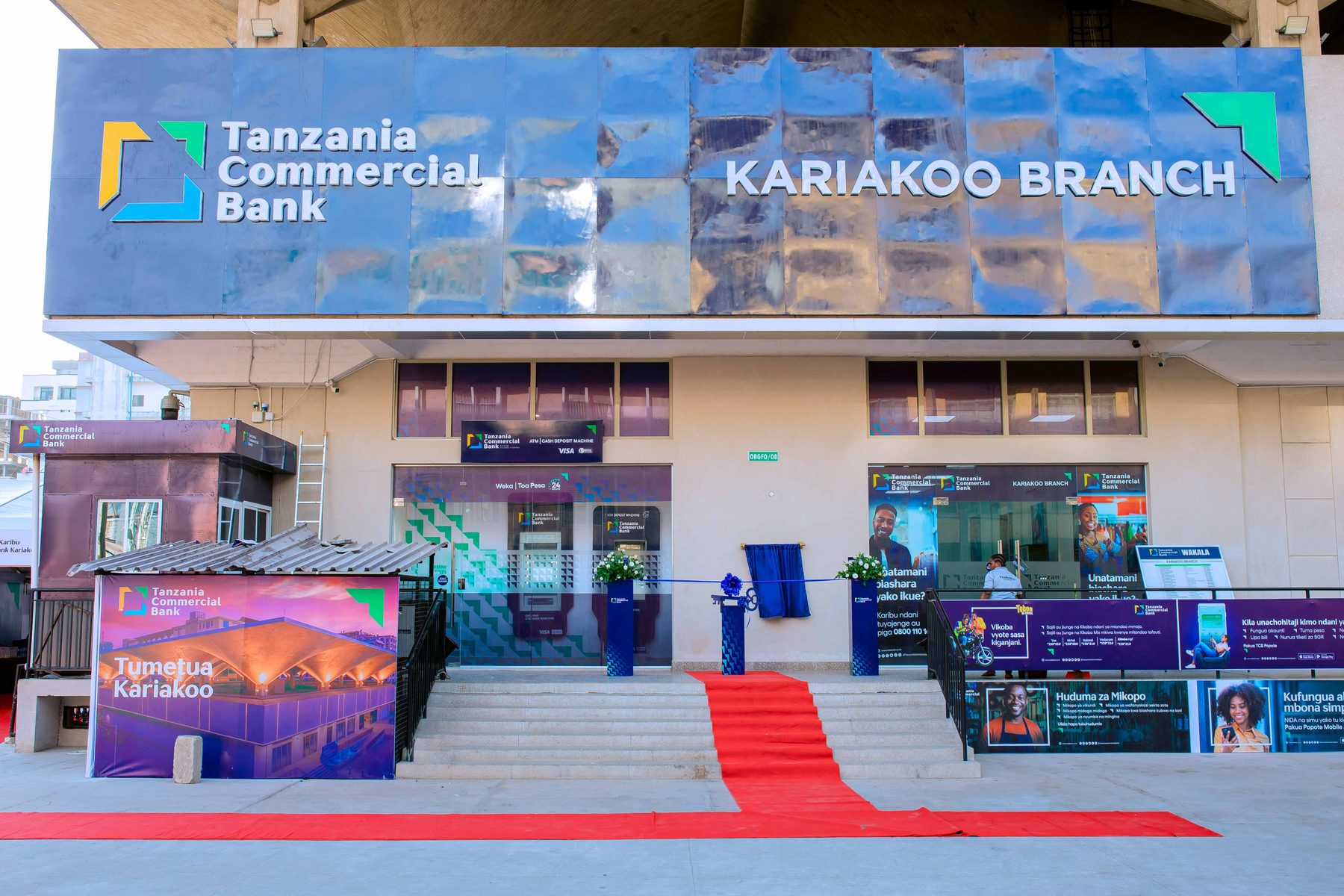 Tanzania Commercial Bank Kariakoo Branch, exterior signage and ribbon-cutting setup