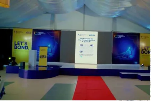 Stage setup and production, LET'S BOND backdrop at Serena Hotel